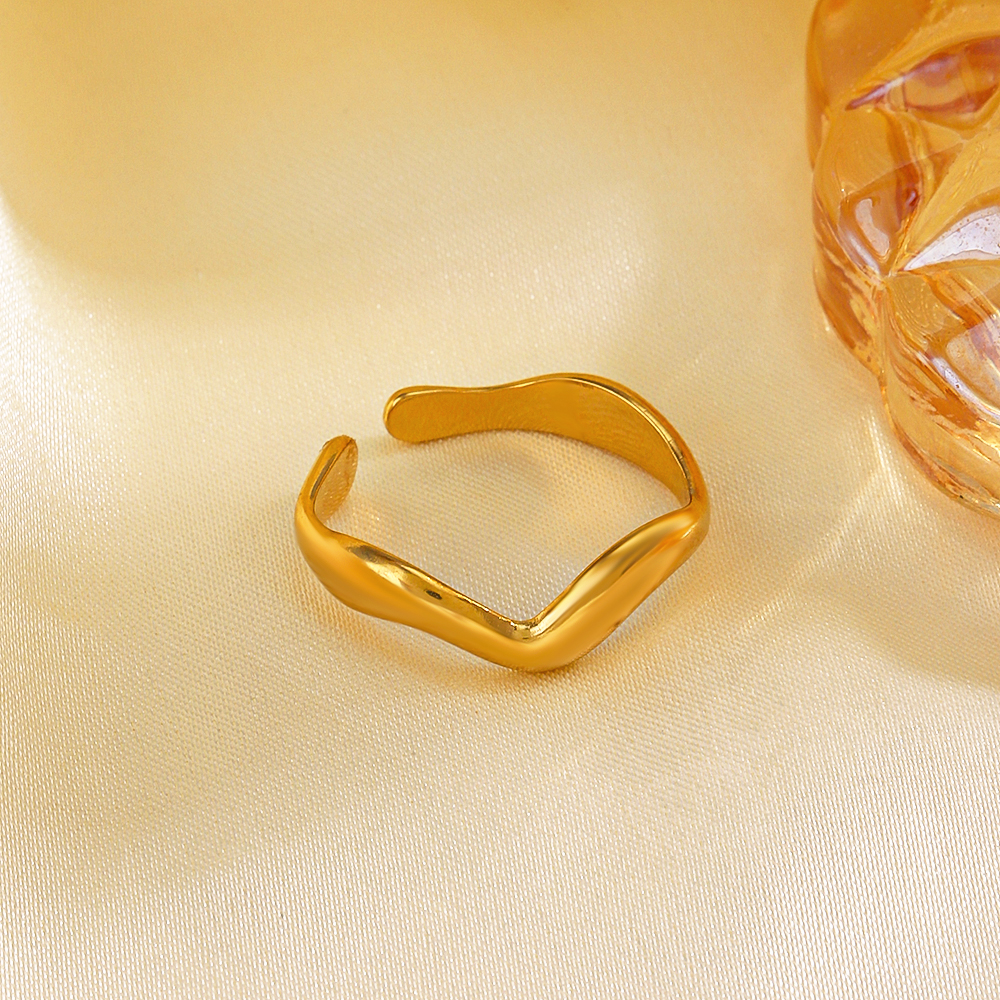 Edelstahl 304 18 Karat Vergoldet IG-Stil Überzug Irregulär Offener Ring display picture 3