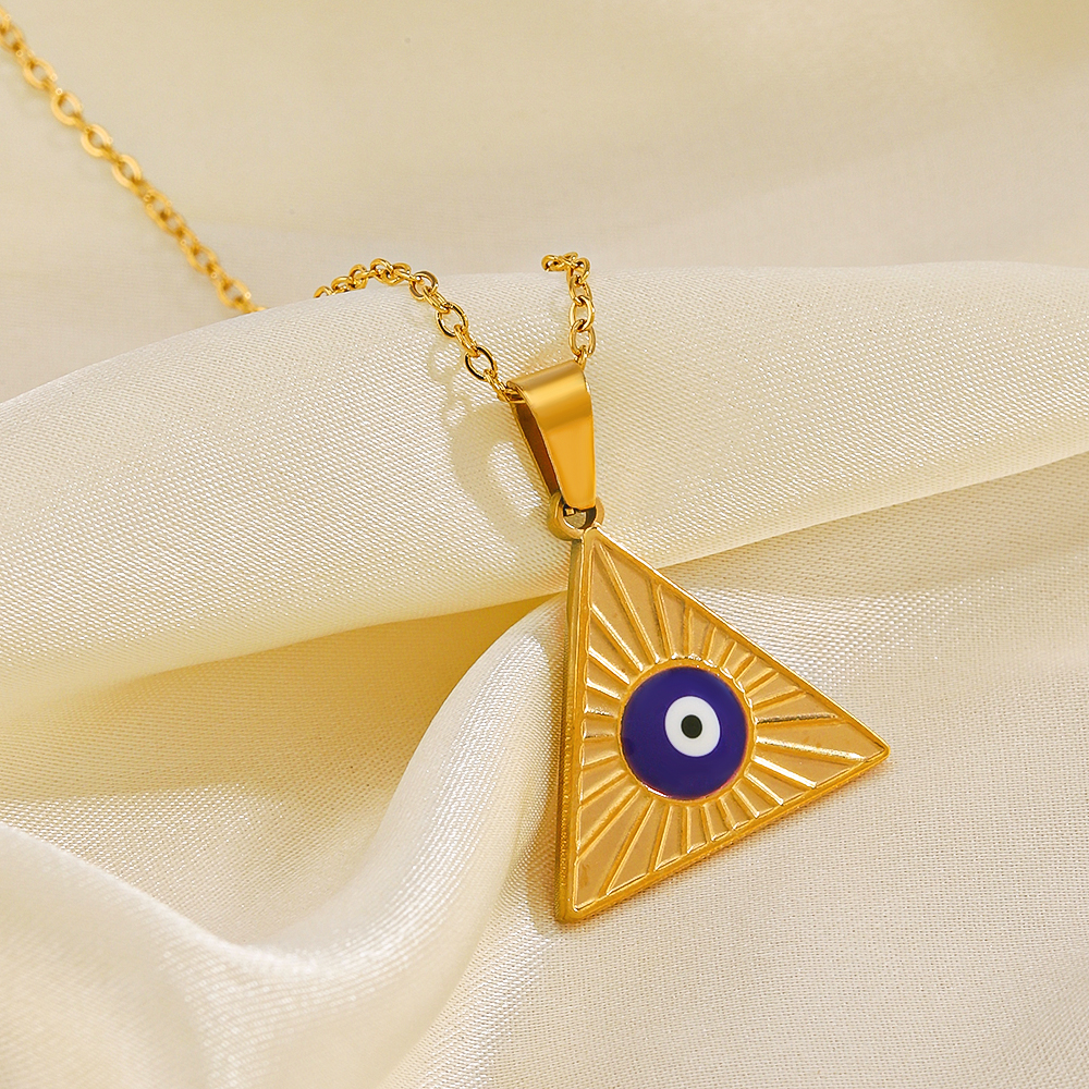 304 Stainless Steel 18K Gold Plated Streetwear Enamel Plating Triangle Devil'S Eye Resin Necklace display picture 1
