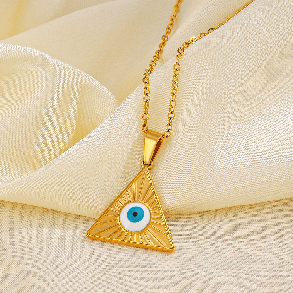 304 Stainless Steel 18K Gold Plated Streetwear Enamel Plating Triangle Devil'S Eye Resin Necklace display picture 4
