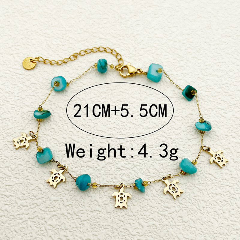 Vacation Beach Classic Style Tortoise 304 Stainless Steel Plating Natural Stone Gold Plated Women's Anklet display picture 3