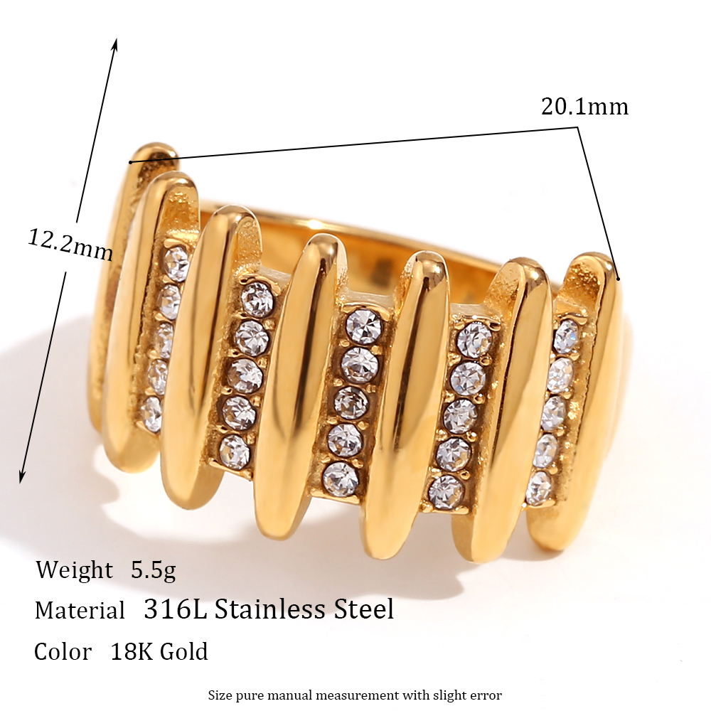 Basic Vintage Style Classic Style Geometric Stainless Steel Plating Inlay Rhinestones 18k Gold Plated Rings display picture 2