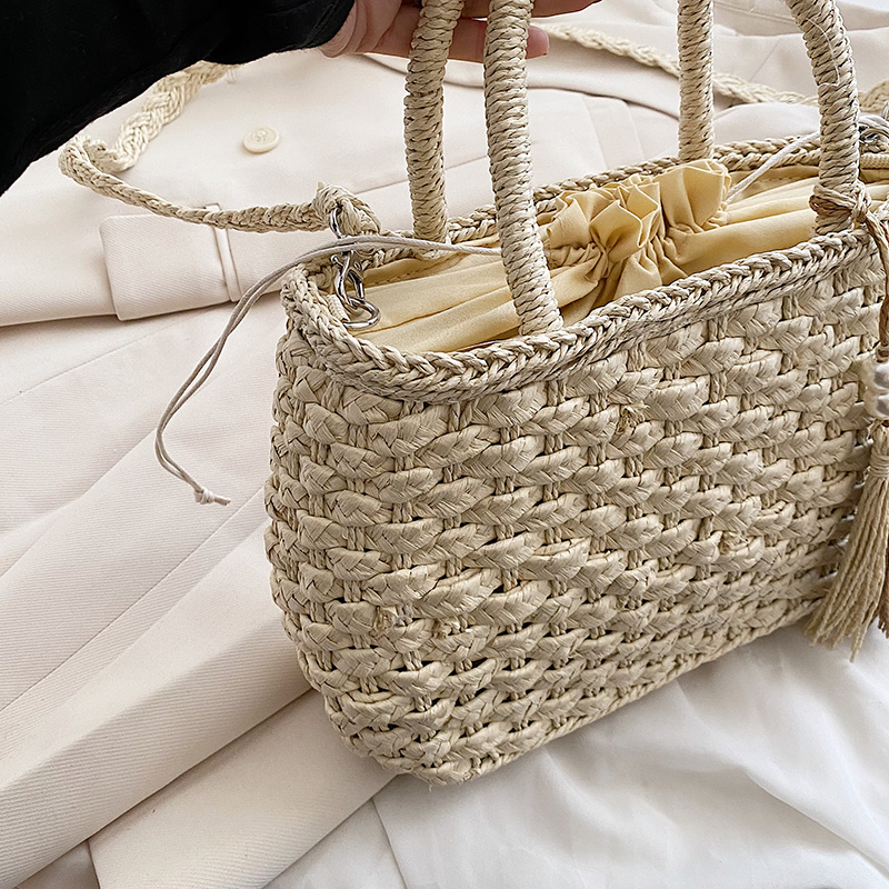 Women's Straw Solid Color Vacation Beach Streetwear Weave Sewing Thread Square String Handbag display picture 6