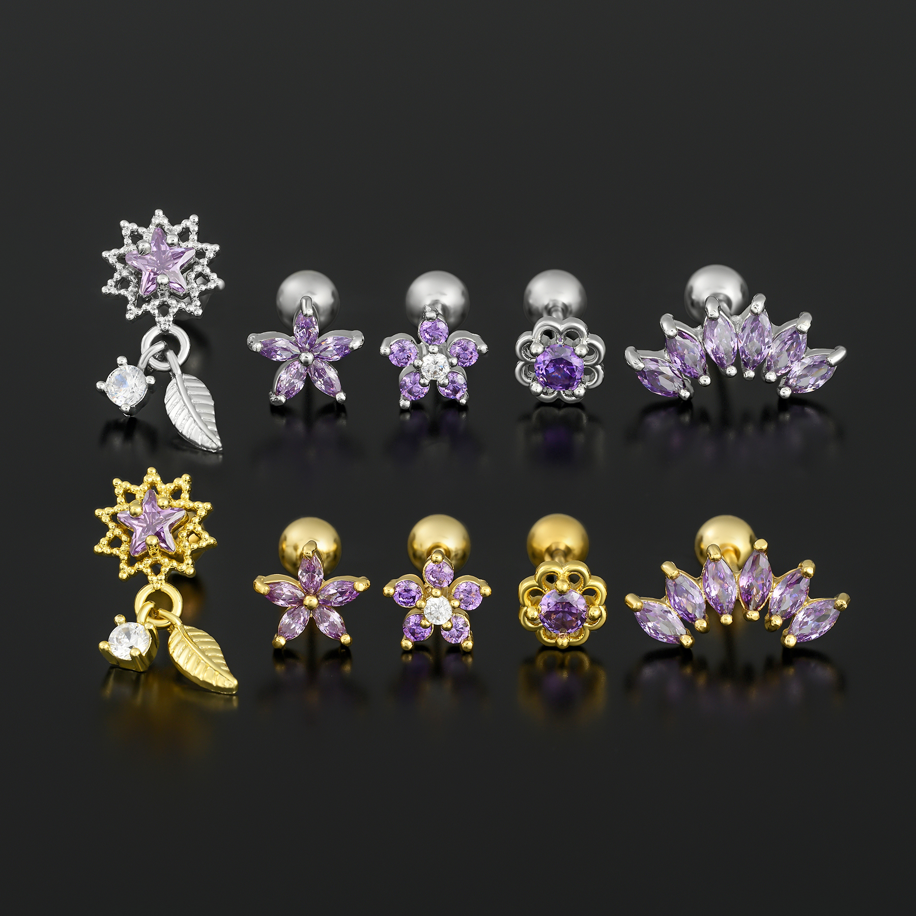 1 Piece Ig Style Simple Style Geometric Flower Plating Inlay Brass Zircon 18k Gold Plated White Gold Plated Ear Studs display picture 3