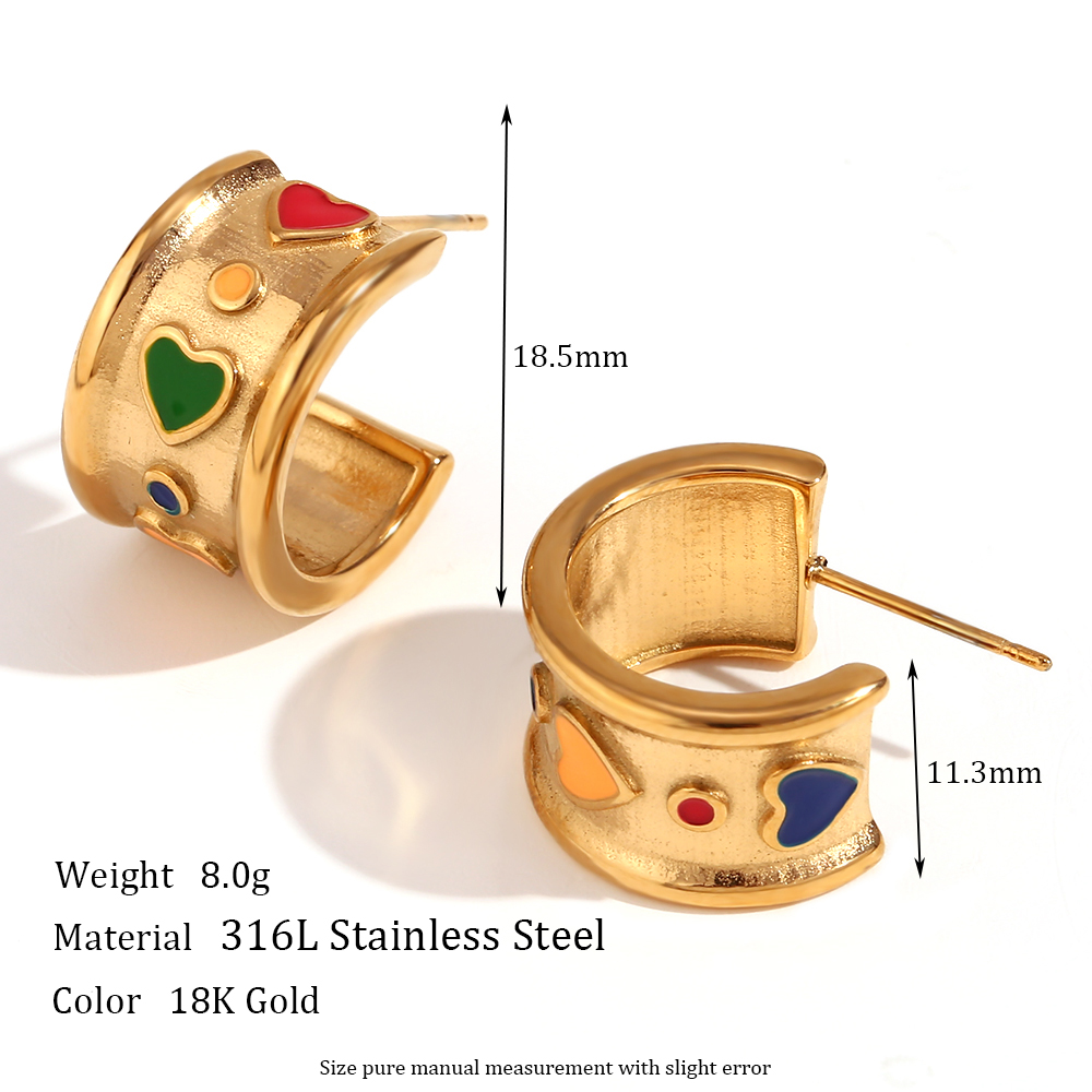 1 Pair Vintage Style Color Block Plating Inlay Stainless Steel Rhinestones Zircon 18k Gold Plated Hoop Earrings display picture 2