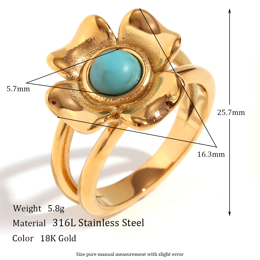 Wholesale Vintage Style Simple Style Color Block Flower Stainless Steel Plating 18k Gold Plated Rings display picture 2