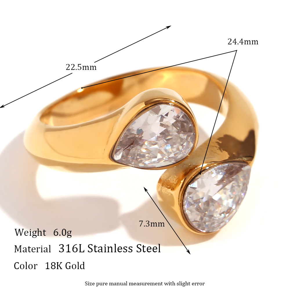 Basic Simple Style Classic Style Geometric Stainless Steel Plating Inlay Zircon 18k Gold Plated Open Rings display picture 2