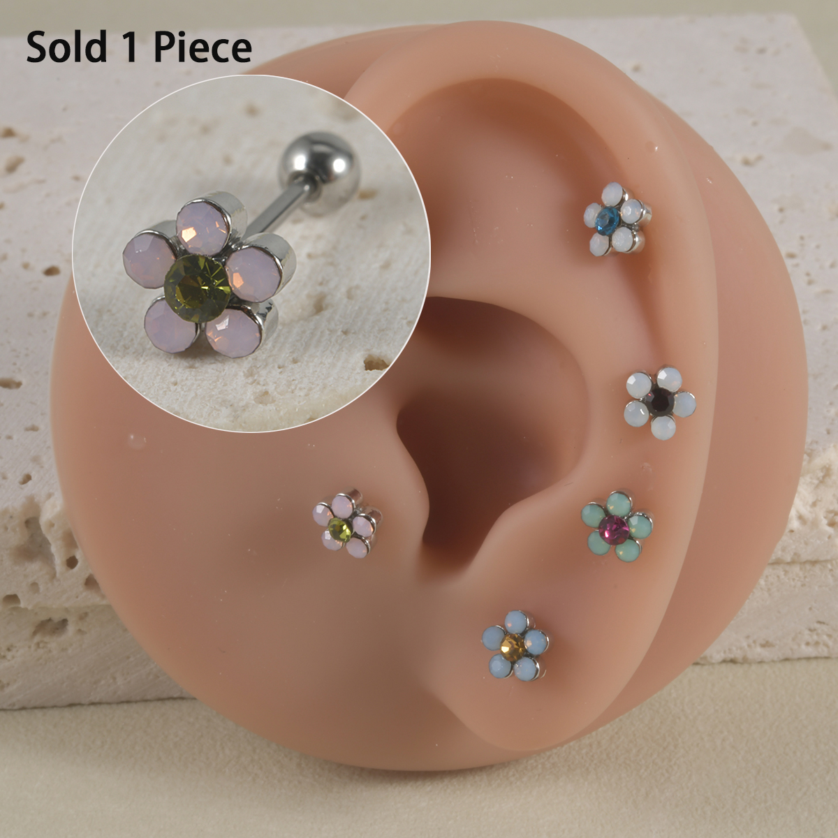 1 Piece Lady Simple Style Shiny Flower Petal Inlay Stainless Steel Artificial Gemstones Artificial Rhinestones Ear Studs display picture 1