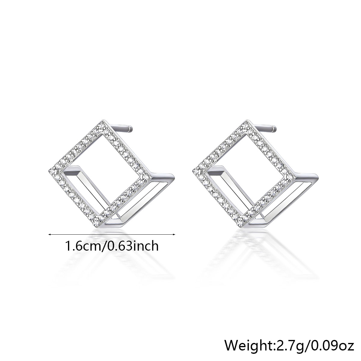 1 Pair Simple Style Commute Shiny Square Plating Hollow Out Inlay Sterling Silver Zircon White Gold Plated Ear Studs display picture 1