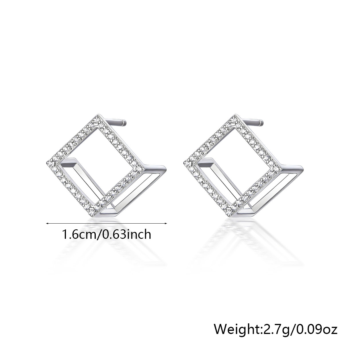 1 Paire Style Simple Commuer Brillant Carré Placage Évider Incruster Argent Sterling Zircon Or Blanc Plaqué Boucles D'oreilles display picture 1