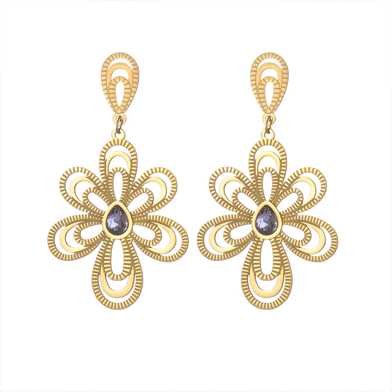 1 Pair Elegant Flower Plating Inlay 304 Stainless Steel Crystal Zircon 18K Gold Plated Drop Earrings display picture 4