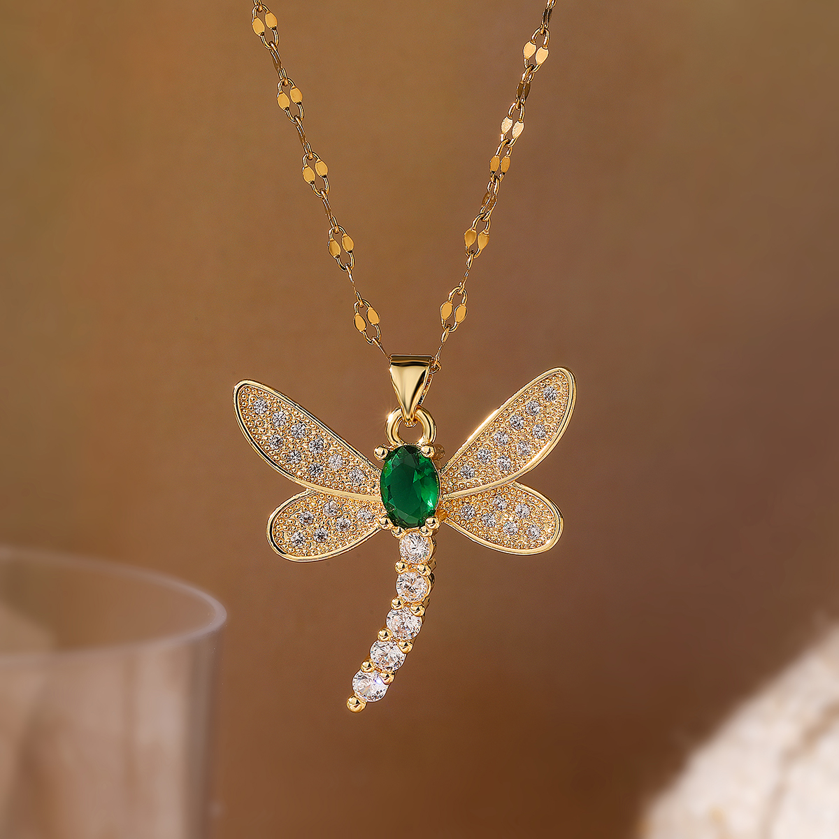 Simple Style Commute Dragonfly Copper 18k Gold Plated Zircon Pendant Necklace In Bulk display picture 4
