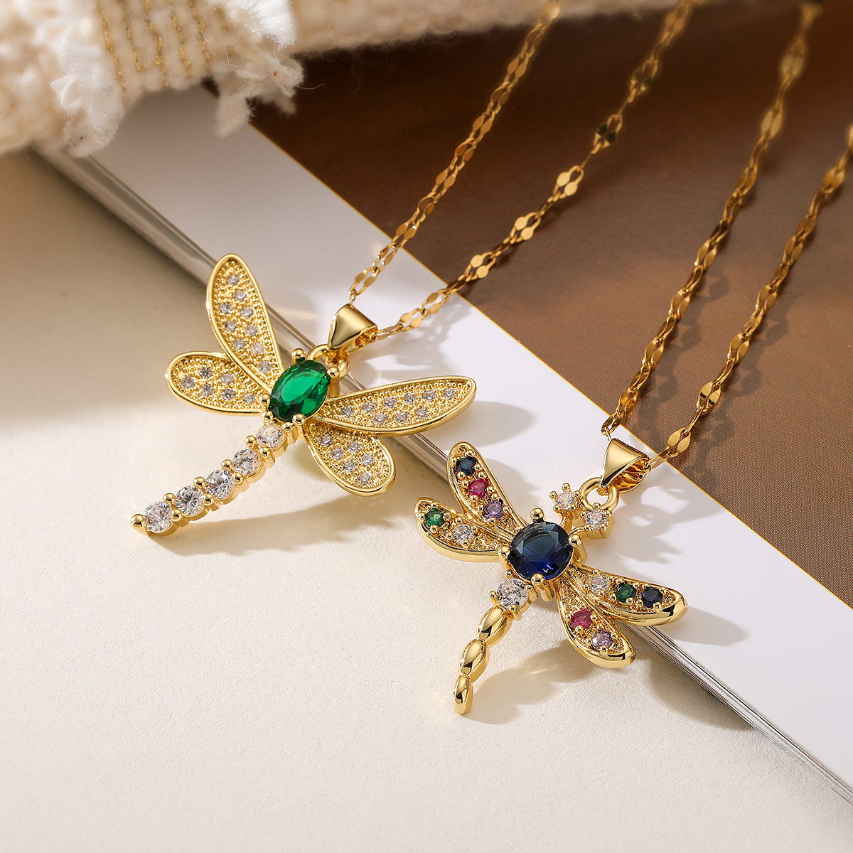 Simple Style Commute Dragonfly Copper 18k Gold Plated Zircon Pendant Necklace In Bulk display picture 5