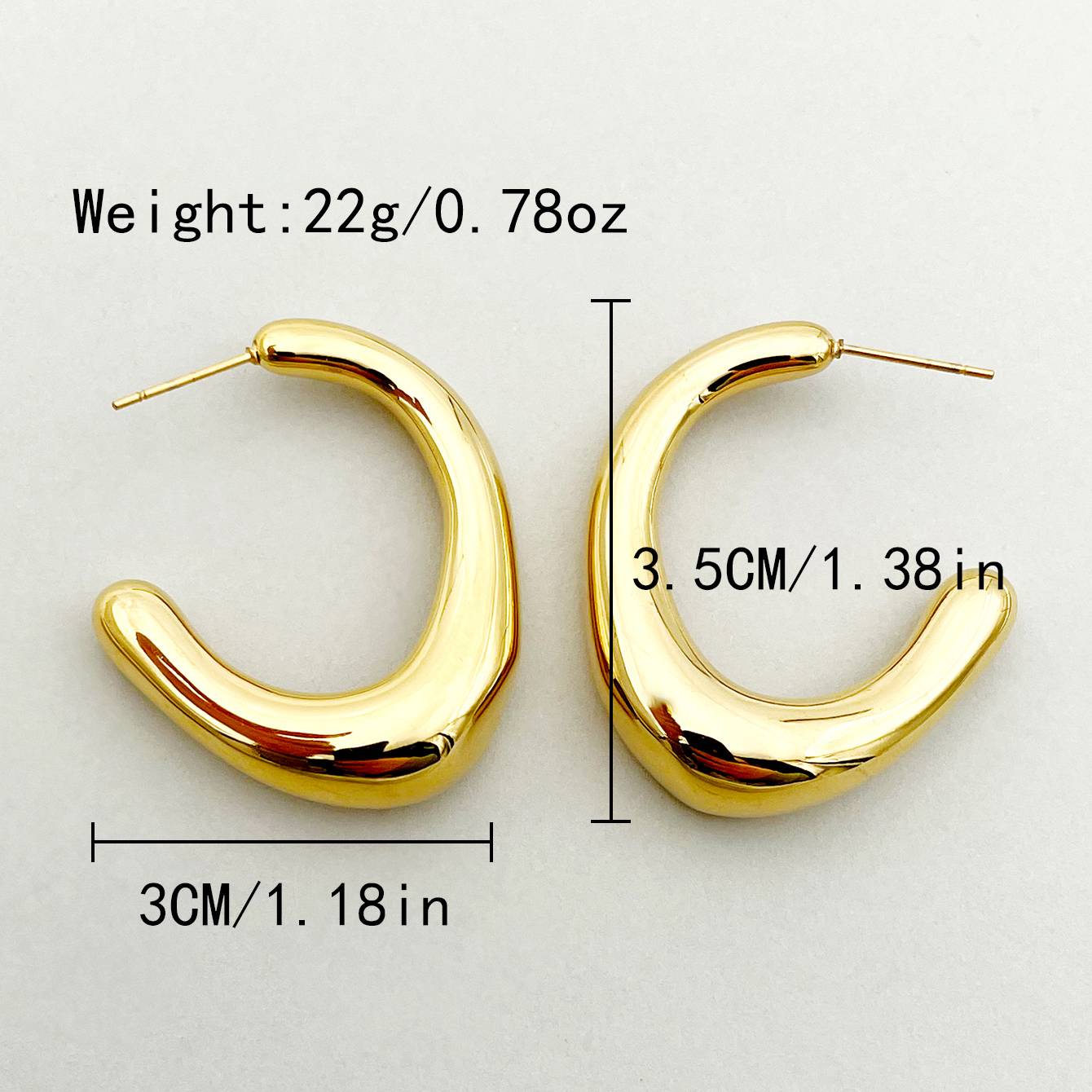 1 Pair Streetwear Commute C Shape Plating 304 Stainless Steel Gold Plated Ear Studs display picture 3
