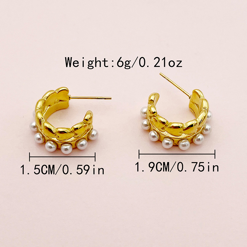 1 Pair Elegant Classical Sweet C Shape Plating Inlay 304 Stainless Steel Pearl 14K Gold Plated Ear Studs display picture 3
