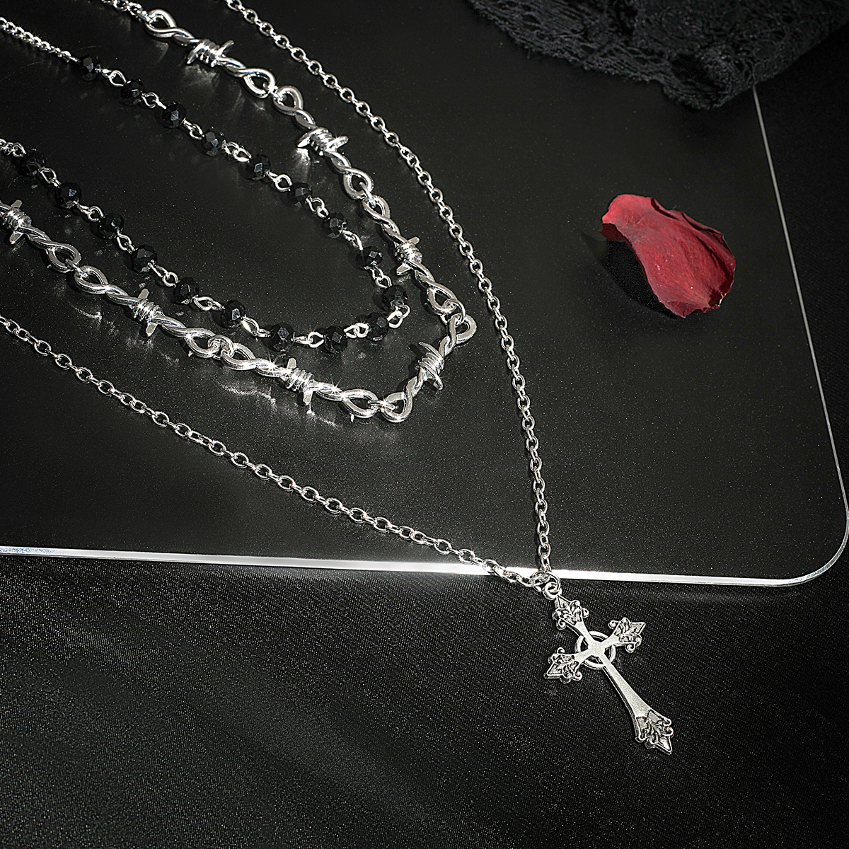 Wholesale Jewelry Gothic Hip-Hop Irregular Cross Alloy Iron Patchwork Pendant Necklace display picture 5