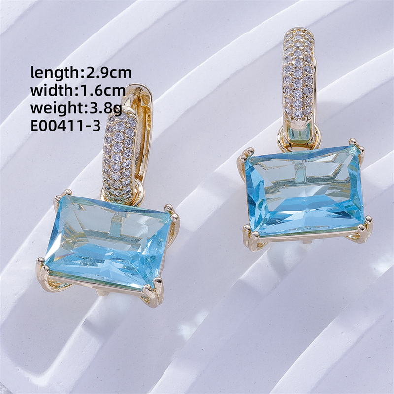1 Pair Casual Sweet Korean Style Geometric Inlay Copper Zircon Gold Plated Drop Earrings display picture 14