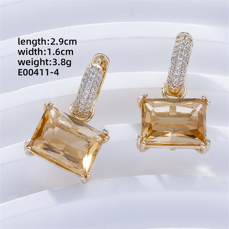 1 Pair Casual Sweet Korean Style Geometric Inlay Copper Zircon Gold Plated Drop Earrings display picture 18