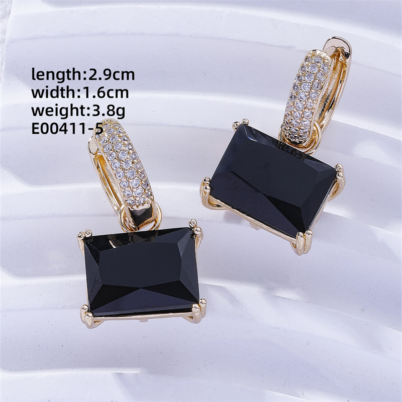 1 Pair Casual Sweet Korean Style Geometric Inlay Copper Zircon Gold Plated Drop Earrings display picture 16