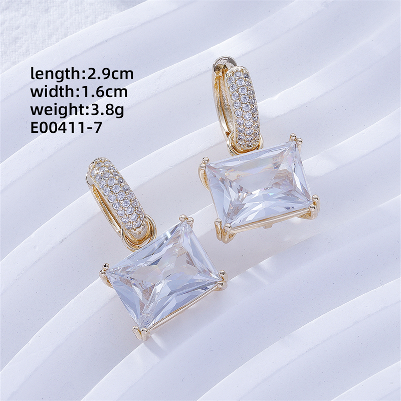 1 Pair Casual Sweet Korean Style Geometric Inlay Copper Zircon Gold Plated Drop Earrings display picture 19