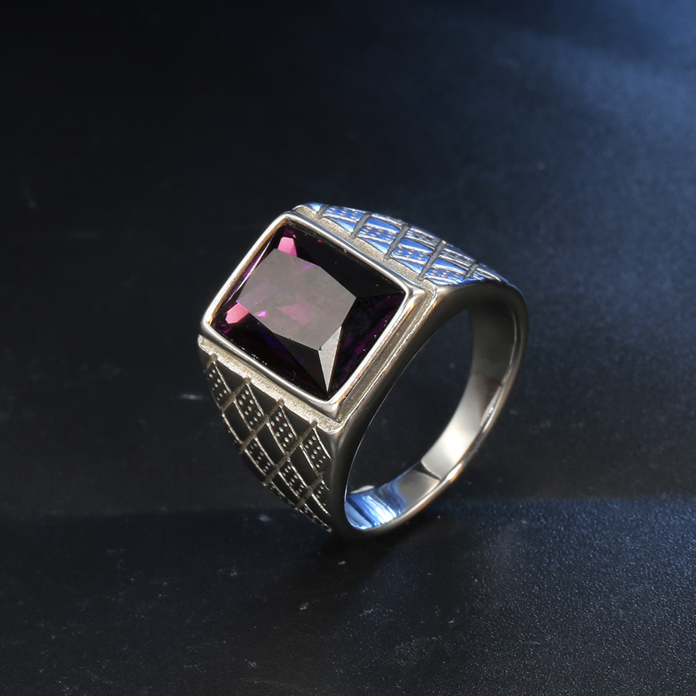 Retro Square Stainless Steel Inlay Rhinestones Glass Stone Polishing Men'S Rings display picture 2
