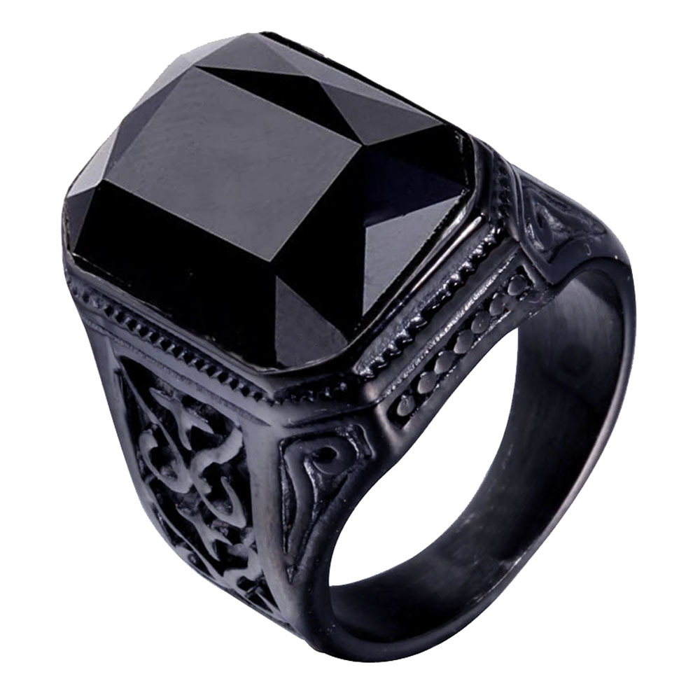 Simple Style Square Titanium Steel Inlay Glass Stone 18K Gold Plated Rhodium Plated Men'S Rings display picture 2