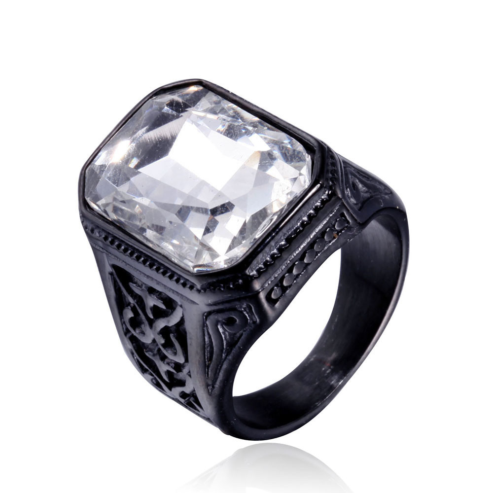 Simple Style Square Titanium Steel Inlay Glass Stone 18K Gold Plated Rhodium Plated Men'S Rings display picture 3