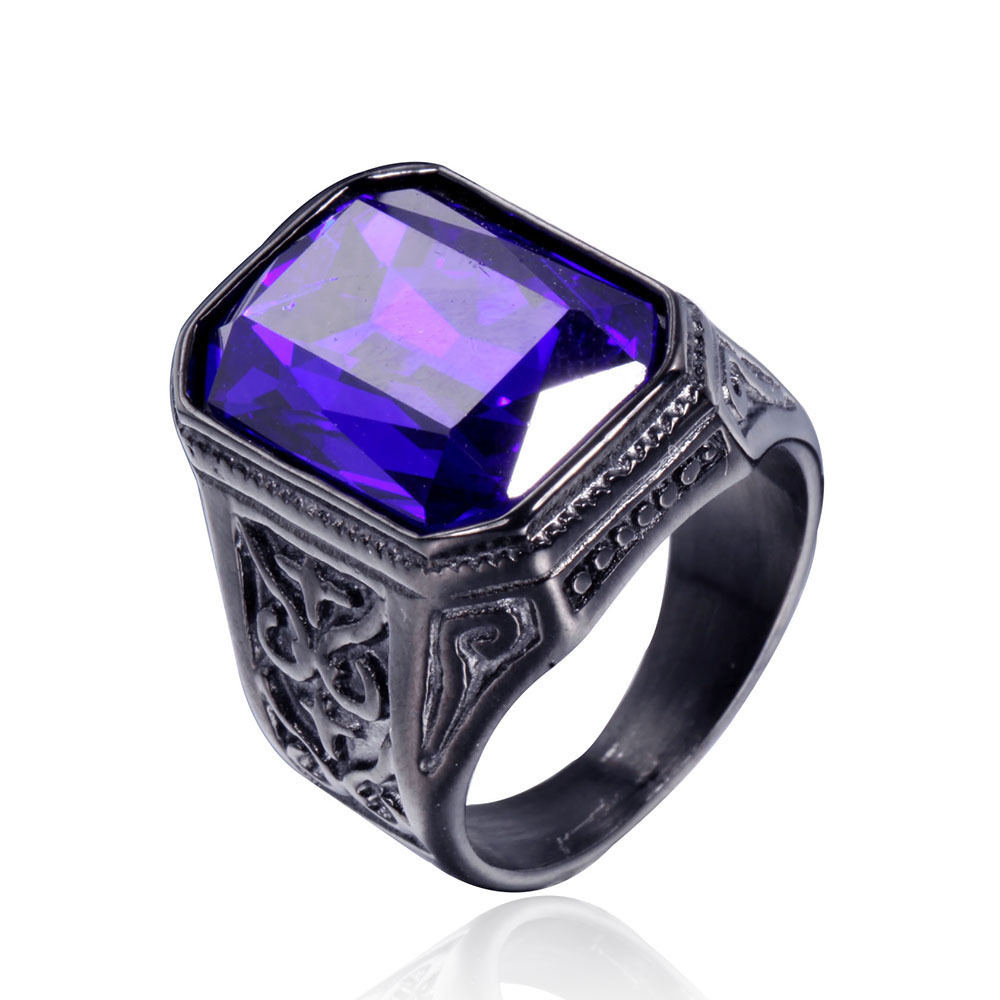 Simple Style Square Titanium Steel Inlay Glass Stone 18K Gold Plated Rhodium Plated Men'S Rings display picture 6