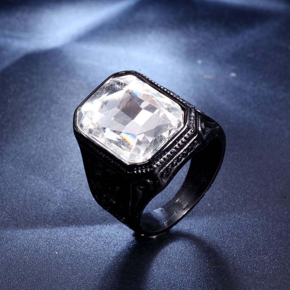Simple Style Square Titanium Steel Inlay Glass Stone 18K Gold Plated Rhodium Plated Men'S Rings display picture 11