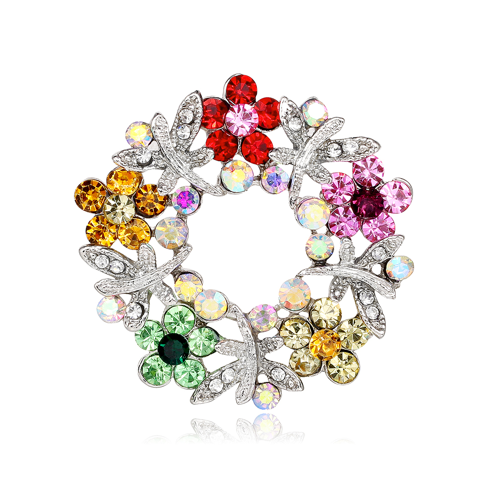 Elegant Lady Roman Style Flower Wreath Alloy Inlay Rhinestones Women's Brooches display picture 2