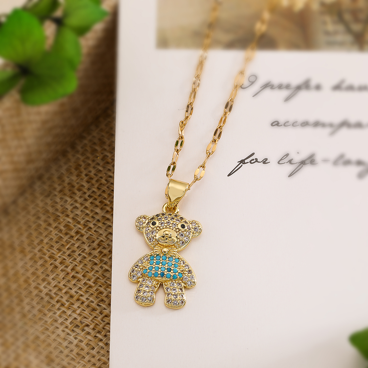 Cute Basic Little Bear Copper 18k Gold Plated Zircon Pendant Necklace In Bulk display picture 8