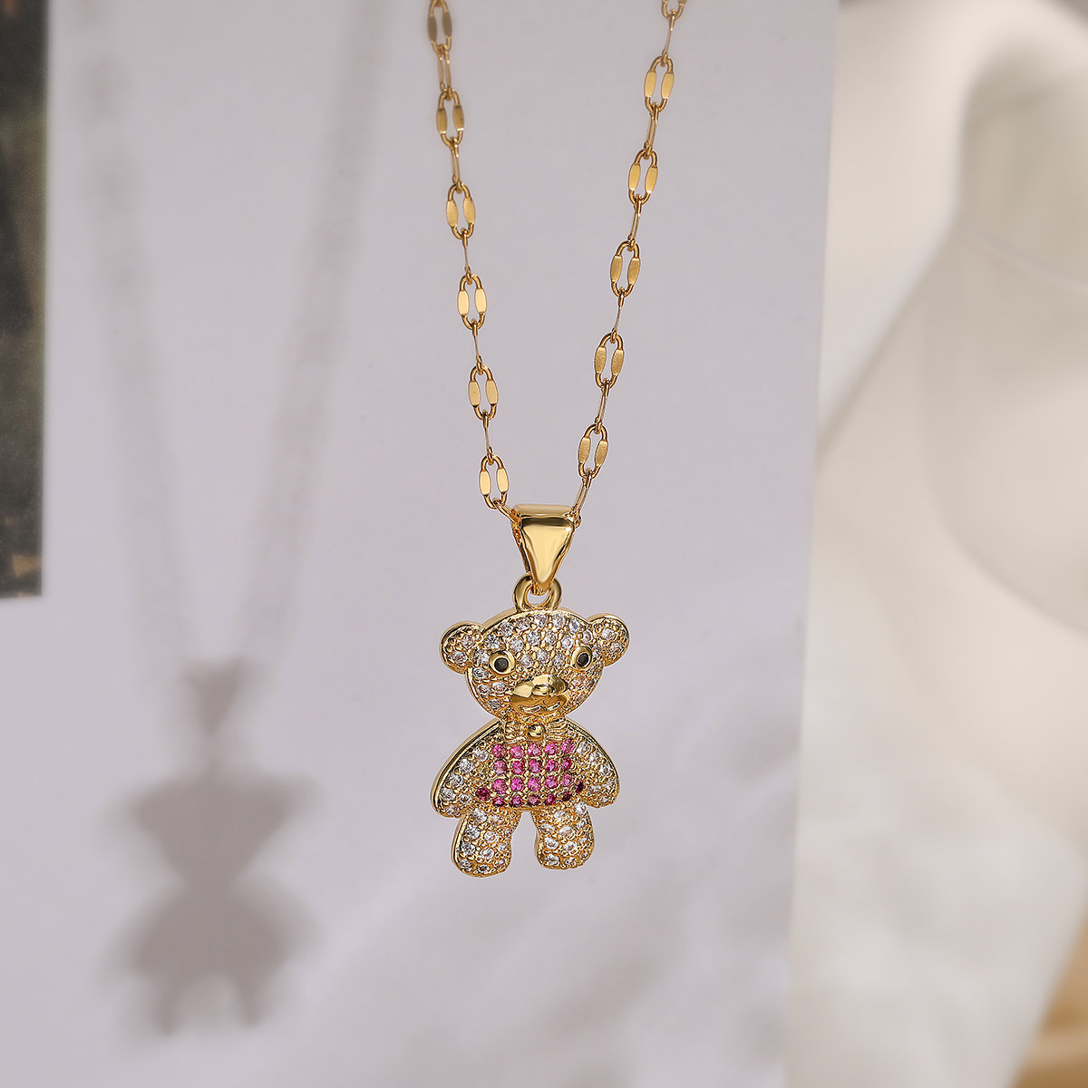 Cute Basic Little Bear Copper 18k Gold Plated Zircon Pendant Necklace In Bulk display picture 4