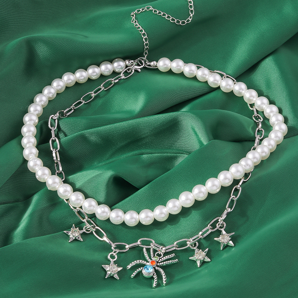Vacation Star Spider Artificial Pearl Zinc Alloy Inlay Rhinestones Women's Double Layer Necklaces display picture 6