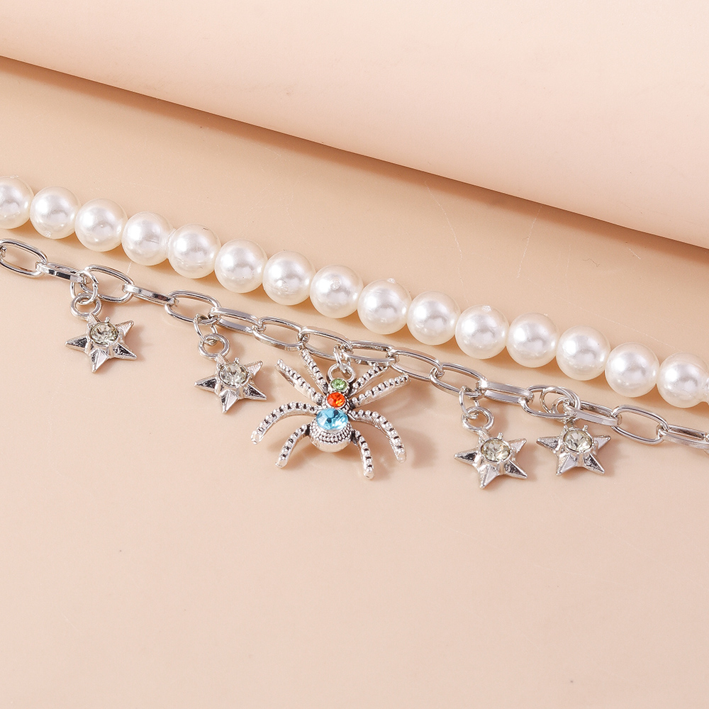 Vacation Star Spider Artificial Pearl Zinc Alloy Inlay Rhinestones Women's Double Layer Necklaces display picture 10