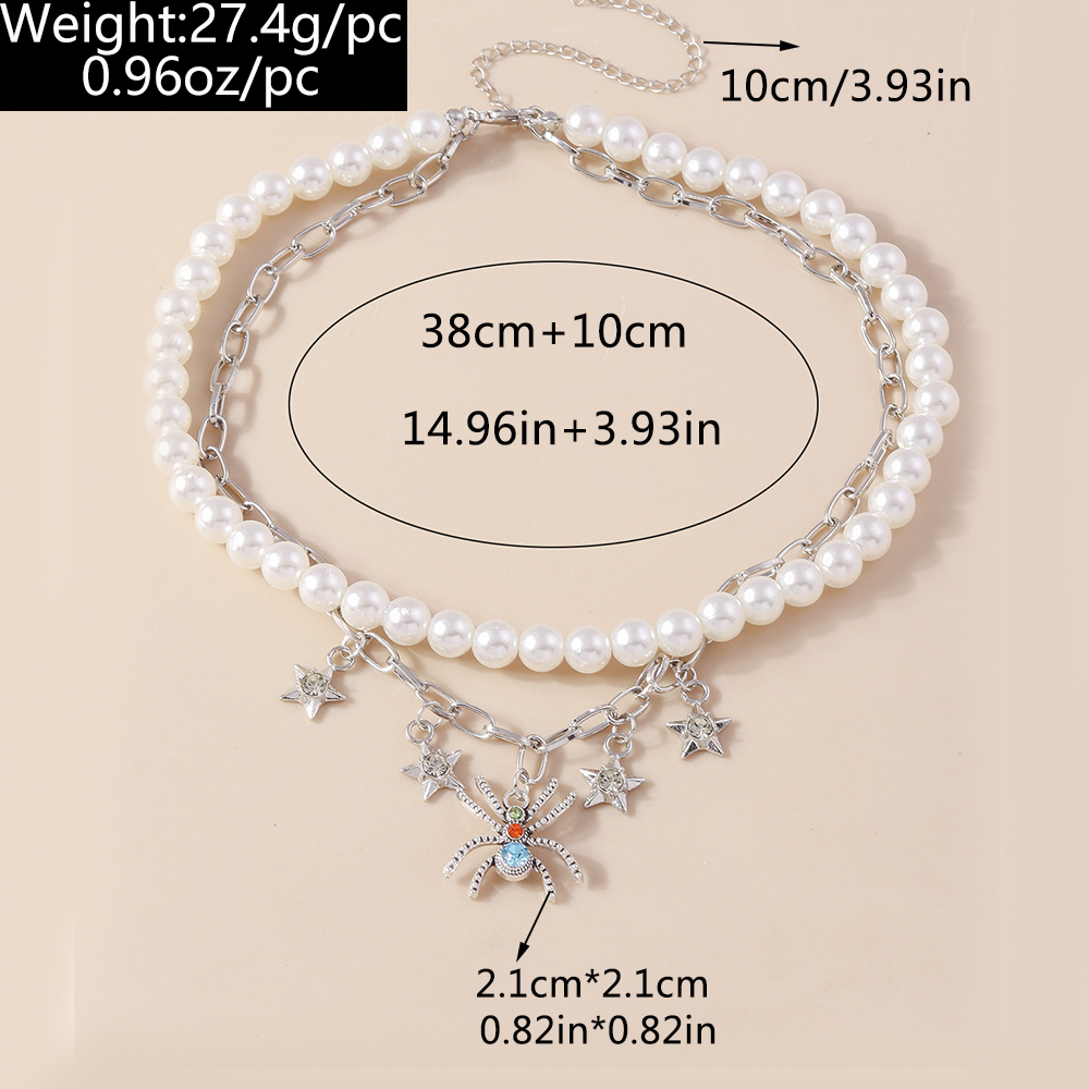 Vacation Star Spider Artificial Pearl Zinc Alloy Inlay Rhinestones Women's Double Layer Necklaces display picture 1
