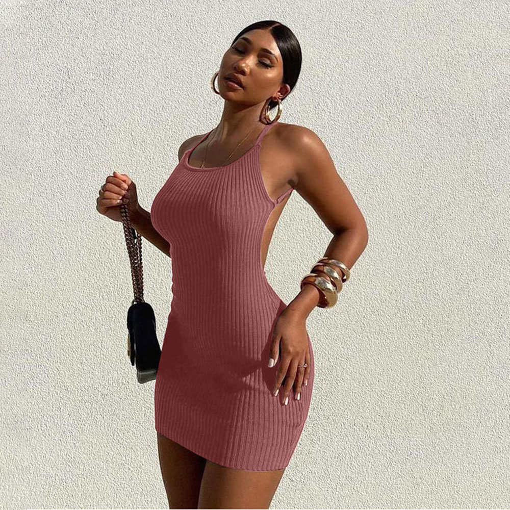 Women's Sheath Dress Sexy Strapless Backless Sleeveless Solid Color Above Knee Daily Street display picture 3