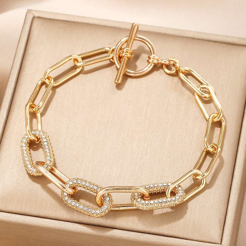 Solid Color Shiny Chains Print Alloy Plating Inlay Rhinestones Gold Plated Unisex Bracelets display picture 2