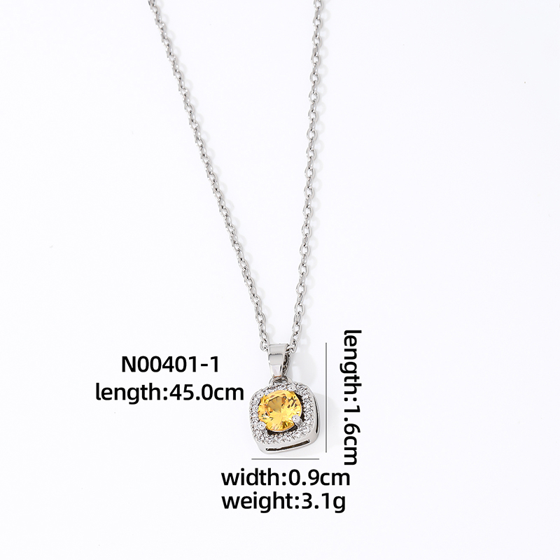 Wholesale Casual Sweet Square 304 Stainless Steel Copper Inlay Rhodium Plated Zircon Pendant Necklace display picture 10