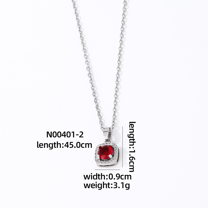 Wholesale Casual Sweet Square 304 Stainless Steel Copper Inlay Rhodium Plated Zircon Pendant Necklace display picture 6