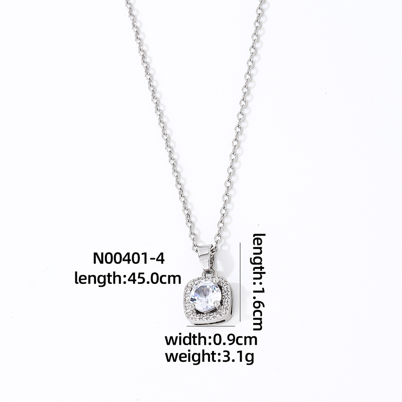 Wholesale Casual Sweet Square 304 Stainless Steel Copper Inlay Rhodium Plated Zircon Pendant Necklace display picture 1