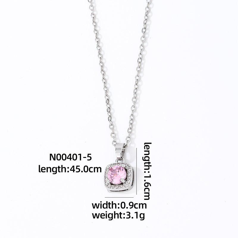 Wholesale Casual Sweet Square 304 Stainless Steel Copper Inlay Rhodium Plated Zircon Pendant Necklace display picture 3