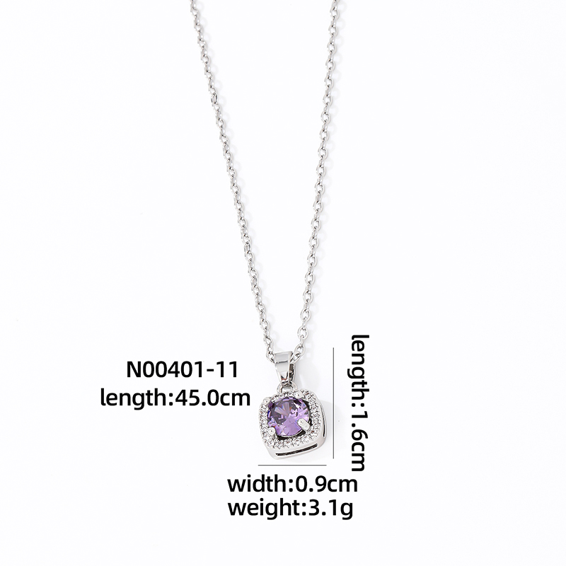 Wholesale Casual Sweet Square 304 Stainless Steel Copper Inlay Rhodium Plated Zircon Pendant Necklace display picture 8