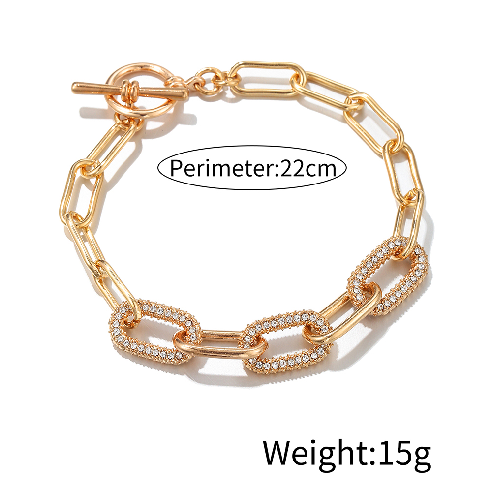 Solid Color Shiny Chains Print Alloy Plating Inlay Rhinestones Gold Plated Unisex Bracelets display picture 3