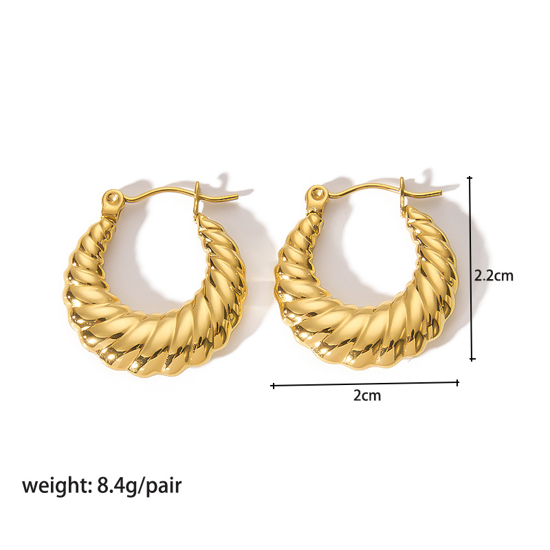 1 Pair Streetwear Spiral Stripe Plating 304 Stainless Steel 18K Gold Plated Hoop Earrings display picture 1