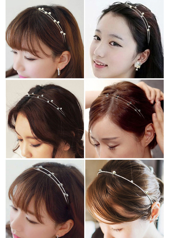 Simple Style Solid Color Alloy Inlay Artificial Pearls Hair Band display picture 3