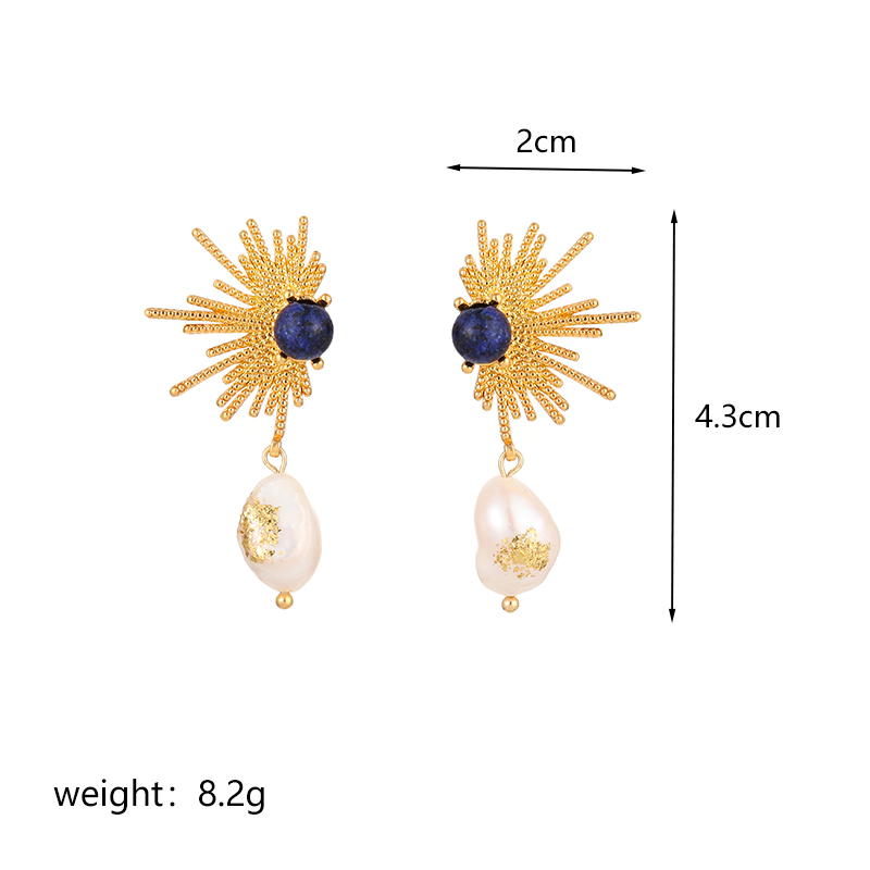 1 Pair Streetwear Fireworks Irregular Plating Inlay Copper Natural Stone Freshwater Pearl 18k Gold Plated Drop Earrings display picture 3