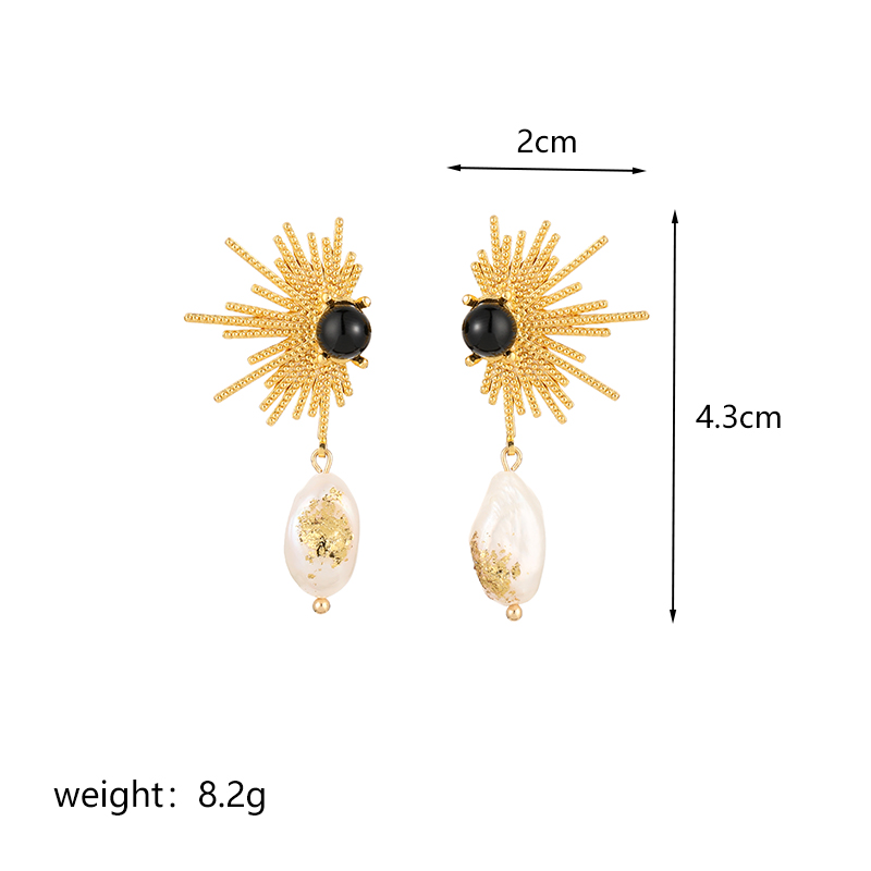 1 Pair Streetwear Fireworks Irregular Plating Inlay Copper Natural Stone Freshwater Pearl 18k Gold Plated Drop Earrings display picture 2