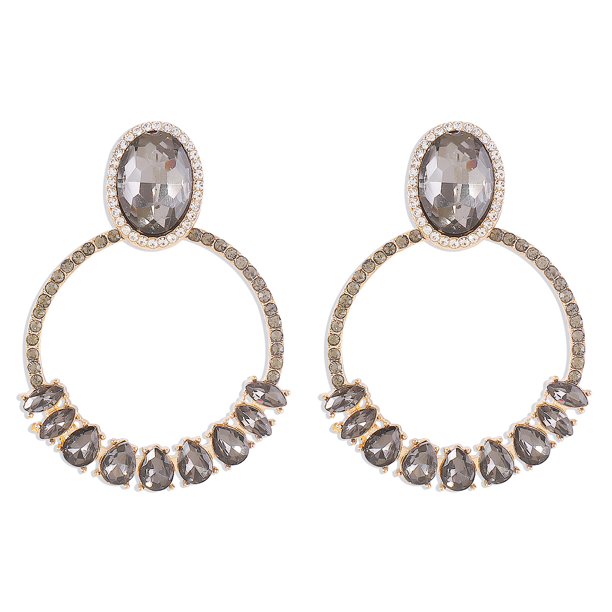 1 Pair Elegant Vintage Style Oval Water Droplets Inlay Alloy Rhinestones Drop Earrings display picture 6