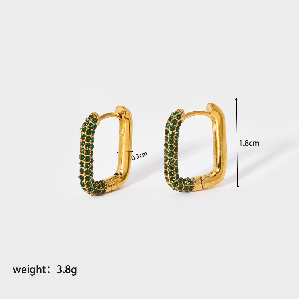 1 Pair Streetwear Square Plating Inlay 304 Stainless Steel Artificial Diamond 18K Gold Plated Hoop Earrings display picture 13