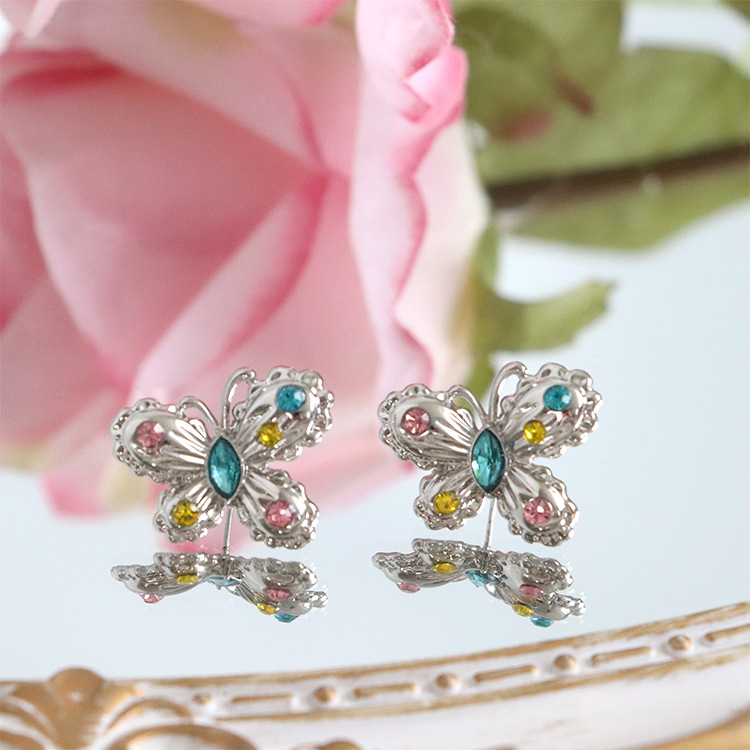 1 Pair Sweet Butterfly Inlay Alloy Rhinestones Ear Studs display picture 1