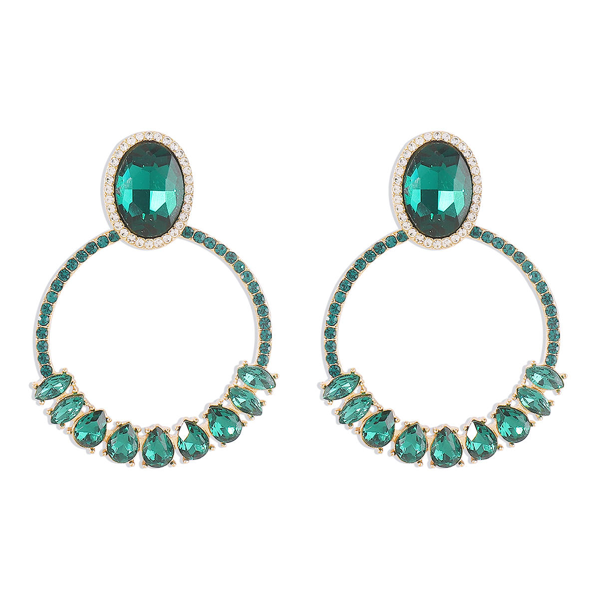 1 Pair Elegant Vintage Style Oval Water Droplets Inlay Alloy Rhinestones Drop Earrings display picture 2